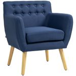 HOMCOM Mid-Century Modern Accent Chair, Linen Upholstery Armchair, Tufted Club Chair with Wood Frame and Thick Padding, Blue