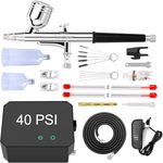 Gocheer Airbrush Kit with Compressor - 40PSI Dual Action Multi-Function Air Brush 3 Modes with 0.2/0.3/0.5 mm Nozzle Portable with 18 Pcs Accessories Crafts Nail Art Tattoos Cake Decorating,Black
