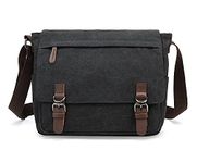 Sechunk Canvas Leather Messenger Bag Shoulder bag Cross body bag Crossbody large for men boy girl, Black, L