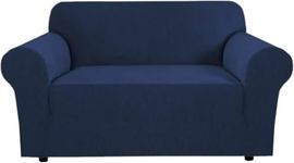 H.VERSAILTEX Stretch Sofa Covers Slipcovers 2 Seats Couch Covers Sofa 2 Seat Feature Soft Thick Textured Jacquard Fabric with Elastic Bottom Washable (Loveseat 58"-72" Wide, Navy)