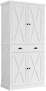 IRONCK Kitchen Pantry Storage Cabinet 72.6" H, with Barn Doors, Drawer, 4 Adjustable Shelves, Freestanding Cupboard for Dining Room Living Room, Laundry, White