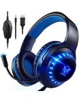 Pacrate Gaming Headset for PS4/PS5/Xbox One/Nintendo Switch/PC, PS4 headset with Microphone Xbox Headset with LED Lights, Noise Cancelling PS5 Headset for Kids Adults - Blue