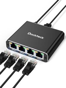 Ethernet Splitter 1 to 4 1000Mbps, Dockteck Internet Cable Splitter 1 in 4 Out High Speed Switch Network Gigabit for LAN RJ45 Port Router Switch Work with Cat5/5e/6/7/8 Cable