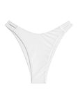 ZAFUL Women's High Cut Plain Bikini Bottom Mid Waist Solid Swimsuit Briefs Cheeky Bathing Suit High Leg Swim Bottoms, Elastic-white, Large