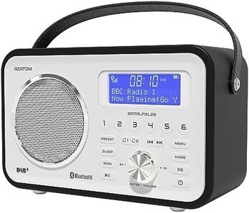 AZATOM Spitalfields 2 Retro DAB/DAB+ Digital FM Portable Radio | Alarm Clock | Bluetooth 5.0 | Leather Effect Finish | Mains Powered | Rechargable Battery | Subwoofer | Premium Stereo Sound (Black)