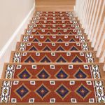 LOKHOM Carpet Stair Treads Non-Slip, 15 Pack 8" X 30" Stair Treads for Wooden Steps Indoor, Southwestern Self Edging Stair Rugs Runner Stairway Carpet with Reusable Adhesive for Kids and Pets, Red