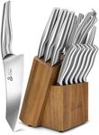 Kitchen Knife Set with Block, DDF iohEF 16 PCS Knife Set for Kitchen with Block Japanese Stainless Steel, Ultra Sharp Chef Knife Set with Sharpener