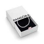 Pandora Signature Women's Sterling Silver Beads and Pavé Cubic Zirconia Bracelet, Size 17, With Gift Box