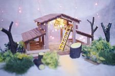 Snow Christmas Crib | Pink Wooden Christmas Crib | 50X30X30CM | with Trees and Grasses