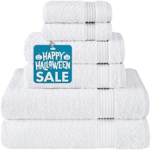 Cotton Paradise 6 Piece Towel Set, 100% Turkish Cotton Soft Absorbent Towels for Bathroom, 2 Bath Towels 2 Hand Towels 2 Washcloths, White