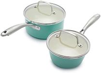 GreenLife Artisan Healthy Ceramic Nonstick, Saucepans Set with Lids, 1QT and 2QT, Turquoise