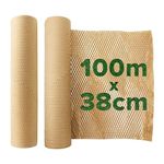 Honeycomb Sustainable thick Paper Packaging Roll 38 cm x 100 m, Eco-Friendly Brown Craft bubble wrap cushioning for Breakables, Packing, Fragile, Shipping, Moving House, Gift. Proudly made in the UK