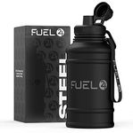 Fuel24 1.3L/2.2L Black Water Bottle Metal - STRONG, Drop & Leakproof BPA free 2L 1L Stainless Steel Water Bottle (1 Litre) - Large Gym Bottles for Men, Sports Water Bottle, Travel, Hiking Water Bottle