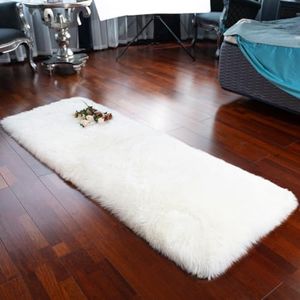 LLB Genuine Sheepskin Rug Plush Soft Throw Area Rug Fur Carpet Fluffy Shaggy Sheepskin Rug for Living Room Kids Bedroom Luxury Home Decor Lambskin Rug Rectangle (Ivory White, 24''x72'')