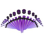 36pcs Acrylic Ear Gauges Tapers Plugs, Fashionable Ear Stretching Kit Tapers Piecing Set Stud Earrings Taper Expander Flesh Tunnels O-Ring Ear Gauges Body Piercing Jewelry Gift(Transparent Purple)