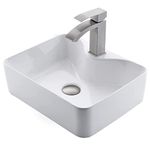 Vessel Sink with Faucet and Drain Combo, 16 x 12 Ceramic Bathroom Vessel Sink Above Counter White Vessel Sink for Bathroom Lavatory Vanity Cabinet Balcony, Rectangle