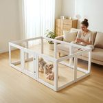 The Fellie Acrylic Dog Playpen, Portable Puppy Pen Indoors, Clear Plastic Dog Play Pen with Lockable Door, 10 Panels Pet Playpen for Cat Rabbit Ferret, Easy Assemble Transparent Cat Pen(100x150x60cm)