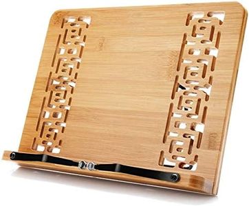 XL Large Size Bamboo Book Stand Cookbook Holder Reading Desk Bookrest with 5 Adjustable Height, Foldable Tray and Page Paper Clip Portable Sturdy Bookstands for Textbook, Magazine, Music Books, Recipe