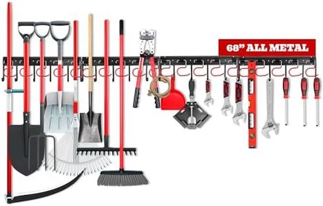 68" All Metal Garden Tool Organizer Hooks - Garage Wall Organizer Sturdy Garden Tool Storage System Yard Tool Garage Tool Organizer Wall Mount Shed Organization Shovel Broom Rake Holder