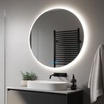 Finmrys Round Bathroom Mirror with LED Lights 700 mm Illuminated Bathroom Mirror with Demister Dimmable 3 Colour Light Memory Function 27.56 inch