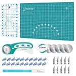 Headley Tools Rotary Cutter Set - 45mm Fabric Cutter, 5 Extra Rotary Blades, A3 Cutting Mat, Quilting Ruler and Sewing Clips, Craft Knife Set, Ideal for Crafting, Sewing, Patchworking,Turquoise