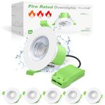 ALUSSO Fire Rated LED Downlights 6W 600lm, 3CCT Colors Selectable 3000K/4000K/6500K Warm Cool White Daylight Recessed Ceiling Lights Dimmable, Spotlights IP65 Waterproof for Bathroom, White 6 Pack