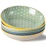 Chubacoo Pasta Bowls : 34 oz Salad Bowl Set of 4-8.5 in Wide & Shallow Serving Bowls for Entrees, Soup, Oatmeal - Microwave Safe Ceramic Bowls for Kitchen- Unique Embossed & Pattern