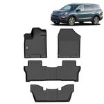 FREEMOTOR802 Compatible With 2016-2022 Honda Pilot 7 Passenger Floor Mats, 3D Molded Custom Carpets 1st 2nd Row Front Rear Protection 4PC Black TPE Thermo Plastic Elastomer Pad All Weather Liner