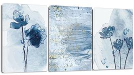 Artscope 3 Pieces Abstract Wall Art Canvas Prints - Blue and Gold Watercolor Picture Painting - Modern Wall Artwork Framed for Gifts Bathroom Living Room Home Office Decor - 30 x 40 CM