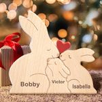 Personalized Wooden Rabbit Family Puzzle Gifts with 1-8 Name,Custom Family Name Sculpture Jigsaw,Beech Wood Animal Decorative for Home Ideas for Birthday Christmas Anniversary Mother's Father's Day