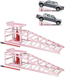 Garvee 2 Pack Hydraulic Car Ramps for Oil Changes, 5 T 11050 LBS Heavy Duty Steel Car Lift Ramp - Low Profile, High Lift 9.4 in-13.34 in, Safety Garage Ramps for Trucks & Vehicles, Pink