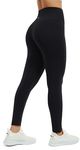 PERSIT Women's Seamless Gym Leggings - Tummy Control, High Waisted Compression Black Running Workout Sports Leggings Yoga Pants for Women - 28 Inches Black M