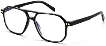 FEISEDY Retro Aviator Reading Glasses Square Readers with Spring Hinge Blue Light Reading Glass for Women Men B0068 Black 1.5x