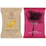 SARA Gold Facial Kit, 43gm | With 6 Easy Step Organic Facial Kit For Natural Golden Glow & Radiant Skin + Sara Rose Pedicure Manicure Kit,50gm | ( Pack Of 2 )