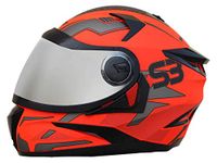 Steelbird SBH-17 Terminator Full Face Graphic Helmet in Glossy Fluo Finish with Chrome Visor (M, Fluo Red), Thermoplastic