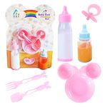 Baby Dolls Feeding Accessories with Two Magic Milk Bottles, Dummy, Plate, Fork and Spoon, Great Pretend Play Nurturing Accessories Toy Gift for Kids