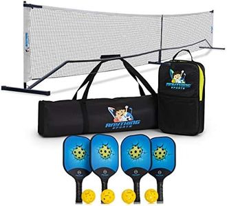 3 in 1 Pickleball Net, 4 Carbon Fiber Paddles and 4 Balls. Complete Regulation Size Portable Pickleball Net Bundle Set for Outdoors or Indoors. with 4 USAPA Approved Carbon Fiber Paddles and 4 Balls