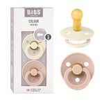 BIBS Colour Baby Pacifier 2-Pack | Made in Denmark | BPA Free Dummy Soother, Round Nipple. Natural Rubber Latex, Size 2 (6-18 Months), Ivory/Blush