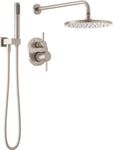 Delta Faucet Modern Raincan 2-Setting Round Shower System Including Rain Shower Head and Handheld Spray Brushed Nickel, Rainfall Shower System Brushed Nickel, SpotShield Stainless 342702-SP