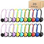 Hongzan 20 Pack Bulk Kids Headphones for Classroom School, Wholesale Mixed Colors On-Ear Adjustable Headphones for Students Children and Adult (20 Pack)