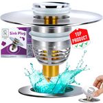 Chrome Chrome Bathroom Sink Drain Stopper - Universal Stainless Steel Bounce Drain Plug Filter (Chrome) - in Chrome