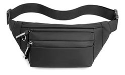 Meyaar Waist Bag for Men Women, Crossbody Waist Bag with 3-Zipper Pockets, Belt Bag for Travel Walking Running Hiking Cycling, Easy to Carry Any Phone, Wallet for Men and Women (Black)