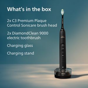 Philips Sonicare DiamondClean 9000 Electric Toothbrush, Black, Dual Pack