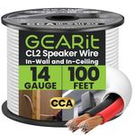 GEARit 14 Gauge Speaker Wire 100 ft, CL2 Rated in-Wall CCA Speaker Cable, Color Coded 14AWG Wire for Home Theater, School, Church & Commercial Audio & Office Installations(White)
