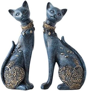 Lot de 2 Figurines de Chat Bleu, décoration d'intérieur Couple Figurines de Chat Bleu pour Salon, Armoire à vin, Meuble TV, Chambre, étagère, Armoire, décoration de Cadeau de Mariage (Bleu)