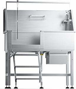 46" Dog Washing Station, Leak-Proof 304 Stainless Steel Dog Bathtub with Non-Slip Removable Left Stair & Storage Drawer, Elevated Pet Wash Station for Large Dogs, Indoor & Outdoor Use (Left Stair)