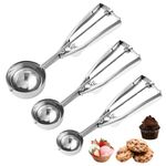 Cookie Scoop,Set of 3 Cookie Dough Scoops for Baking 1 Tbsp,2 Tbsp,3 Tbsp,Stainless Steel Ice Cream Scooper with Trigger Release for Cupcake,Ice Cream,Muffin,Meatball,Melonball