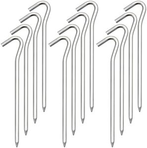 12/24/48/96 Pack Tent Pegs, Aluminum Tent Stakes Pegs with Hook, 7" Hexagon Rod Lightweight Canopy Stakes Pegs for Camping, Canopy, Outdoor Decoration(7", 12 Pack)