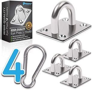 4 PCS M6 Premium Heavy Duty Square Stainless Steel Pad Eye Hooks + 4PCS Snap Hooks and 16 PCS Screws with 16 PCS Plastic Expansion Tube, Ceiling Hooks for Outdoor Indoor Activity