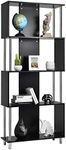 Giantex Standing Bookshelf with 4 Shelves, Wood Bookcase with Metal Frame, Storage Shelf with Open Design, Free-Standing, Display Shelf for Bedroom, Living Room, Bathroom, Kitchen (Black)